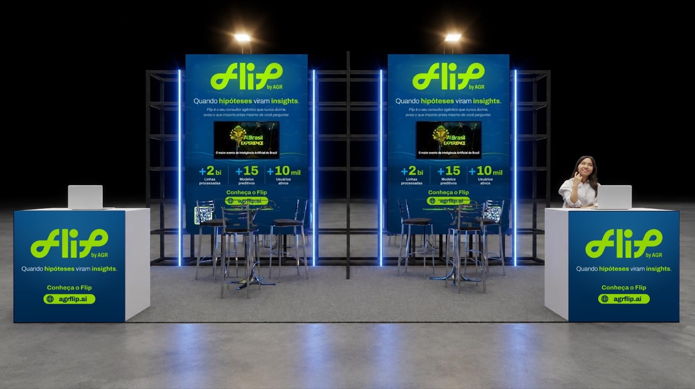 Estande do Flip by AGR no AI Brasil Experience 2026